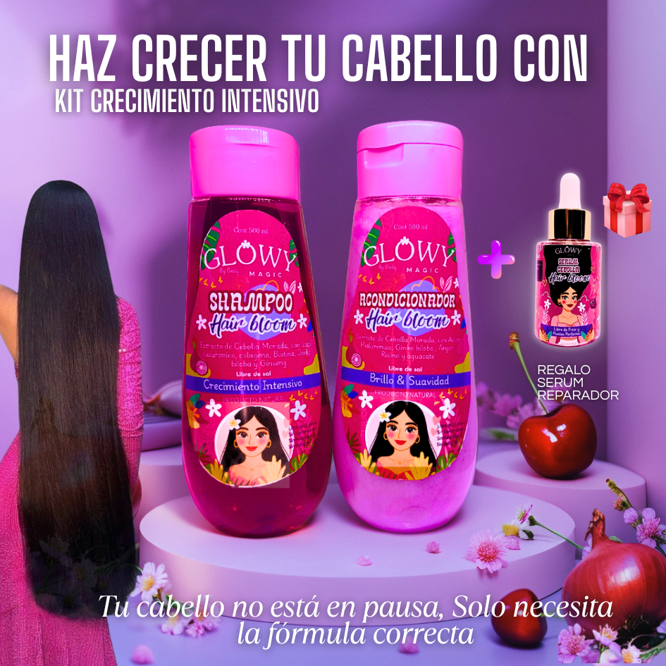 🌸KIT CRECIMIENTO INTENSIVO - HAIR BLOOM🍒 - Luce tu largo natural sin Extensiones🌿✨