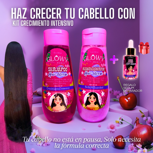 🌸KIT CRECIMIENTO INTENSIVO - HAIR BLOOM🍒 - Luce tu largo natural sin Extensiones🌿✨
